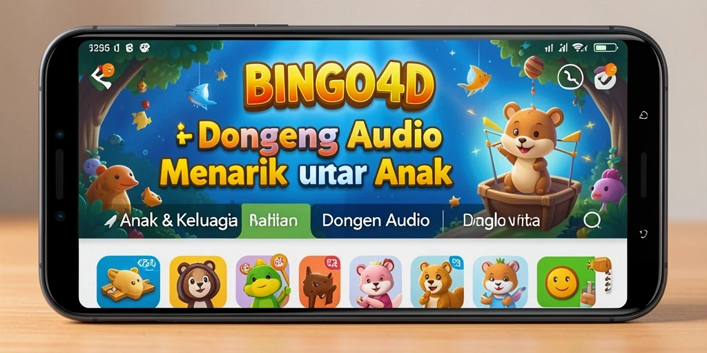 Antarmuka BINGO4D menampilkan koleksi dongeng audio yang menarik.