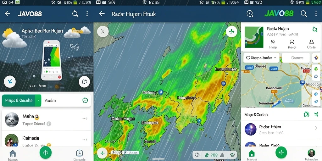 Tampilan antarmuka utama aplikasi JAVO88 dengan fitur Radar Hujan yang jelas.