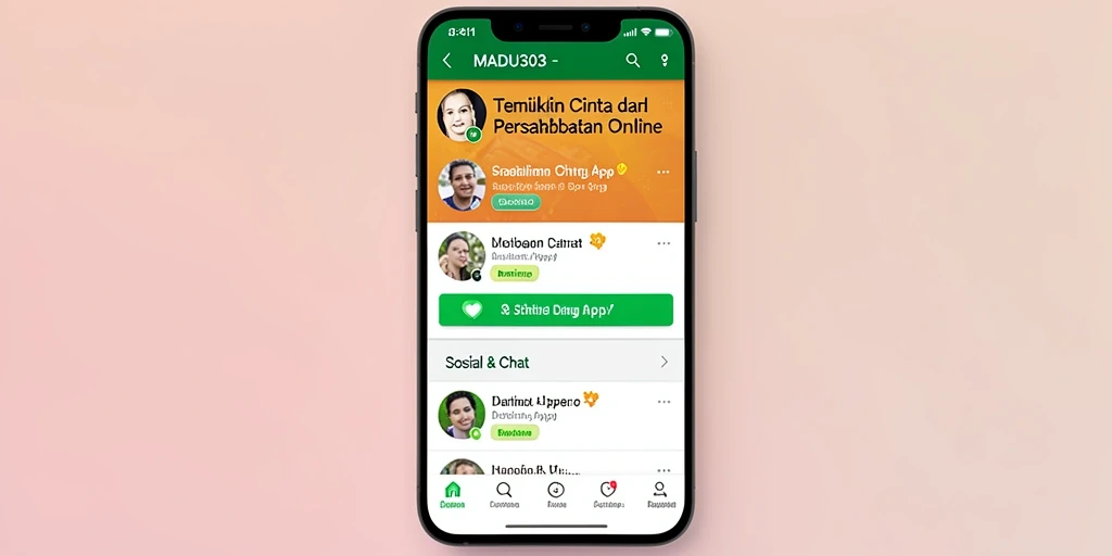 Antarmuka pengguna MADU303 yang menarik dan fungsional untuk mencari pasangan.